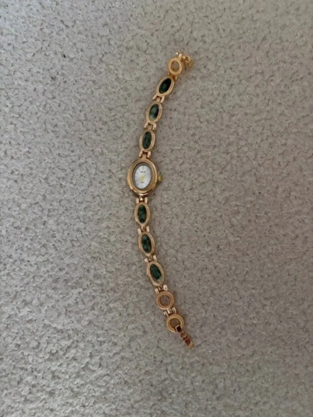Women's Gold/Green  Band watch, elegant, gem stones bracelet